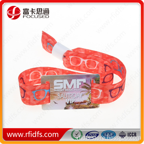 Custom logo printing NFC festival fabric wristband with QR code,web ID.